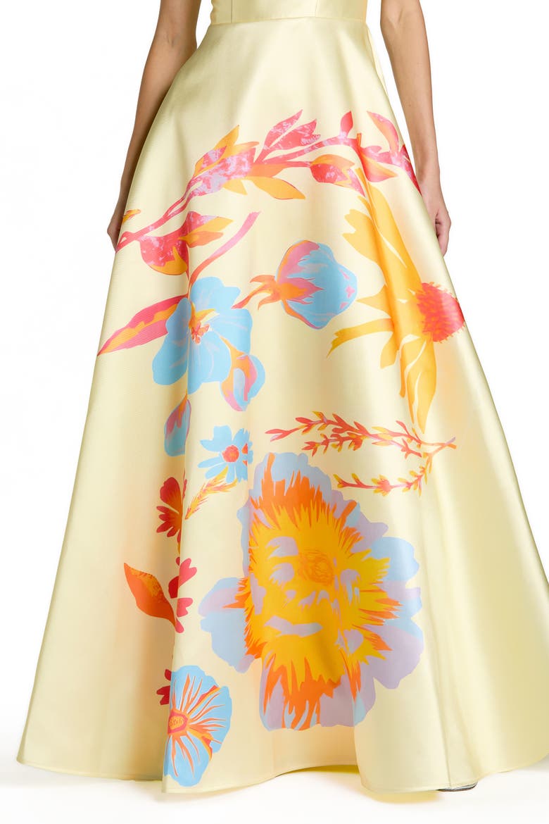 Women’s Strapless Floral Printed Mikado Ball Gown, Alternate, color, Butter Multi