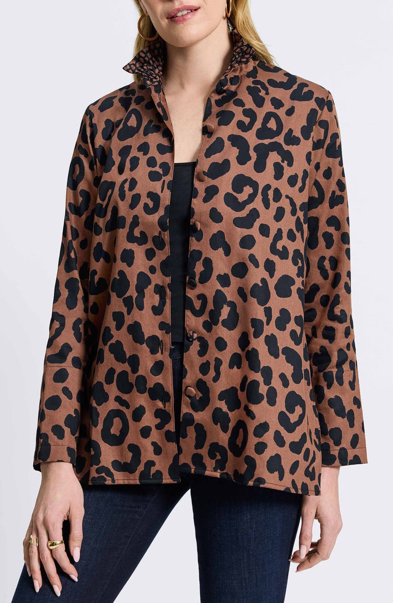 Foxcroft Carolina Animal Print Cotton Sateen Button-Up Shirt, Alternate, color, Macchiato/ Black