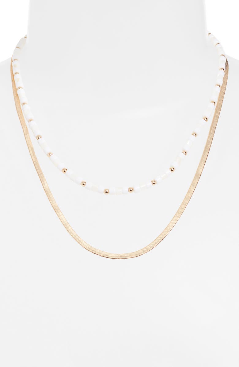 Nordstrom Set of 2 Beaded & Snake Chain Necklaces, Alternate, color, White- Gold