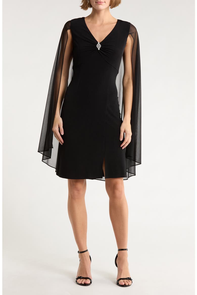 Cape Sleeve Dress, Main, color, BLACK