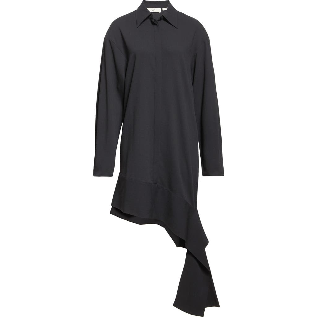 Bite Studios Stella Long Sleeve Organic Wool Crepe Sash Shirtdress In Black