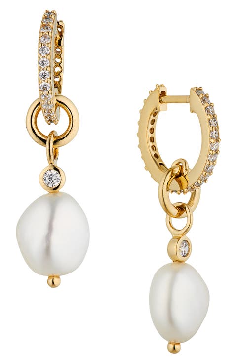 Dot Dot Dot Genuine Pearl Huggie Drop Earrings