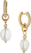 Nadri Dot Dot Dot Genuine Pearl Huggie Drop Earrings