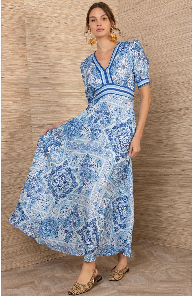 Hale Bob Ginevra Linen Maxi Dress, Alternate, color, Blue