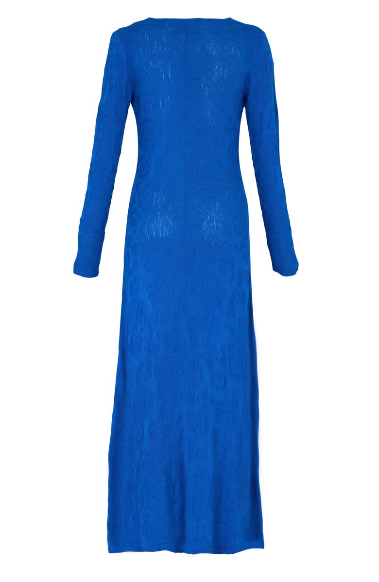 De Loreta Petunia Long Sleeve Cotton Blend Sweater Midi Dress, Alternate, color, Indigo Flowers