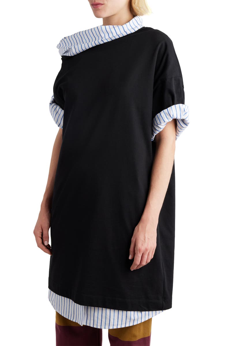 Dries Van Noten Layered Short Sleeve Cotton Sweatshirt Dress, Alternate, color, 