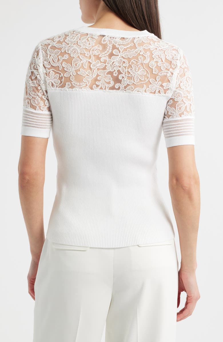 Elie Tahari Stephanie Mixed Media Lace Inset T-Shirt, Alternate, color, 