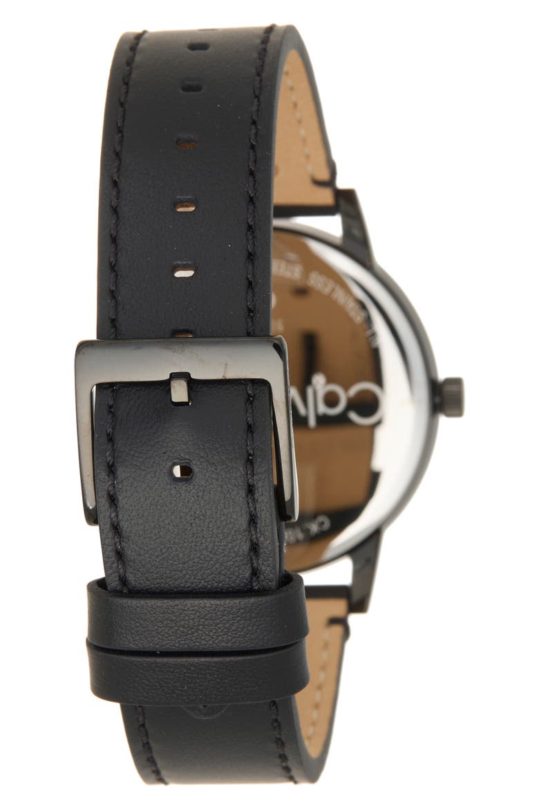 Linked Leather Strap Watch, Alternate, color, GRAY