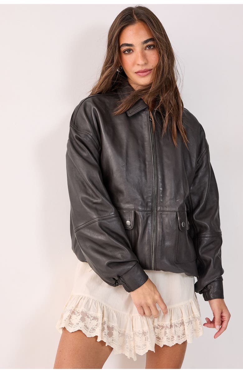 NASTY GAL Real Leather Oversized Bomber Jacket, Main, color, Chocolate