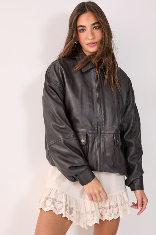 Nasty Gal Real Leather Oversized Bomber Jacket In Brown