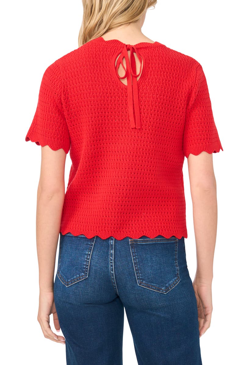 CeCe Pointelle Knit Scallop Trim Sweater, Alternate, color, Crushed Red