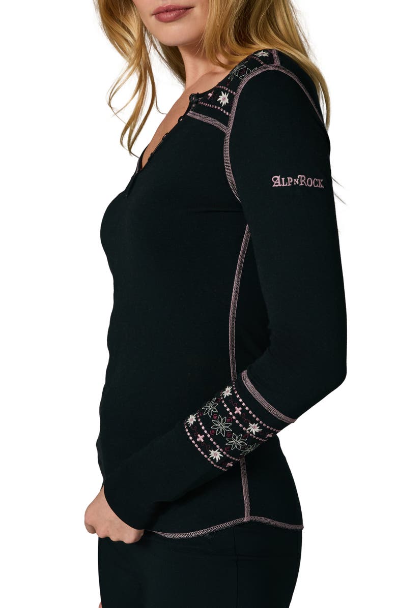 Alp N Rock Embroidered Ski Cross Double Knit Henley, Alternate, color, Black