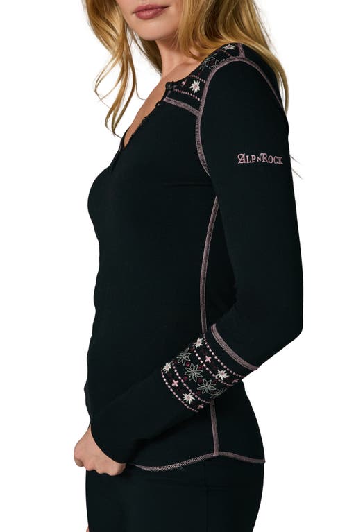 Alp N Rock Embroidered Ski Cross Double Knit Henley In Black