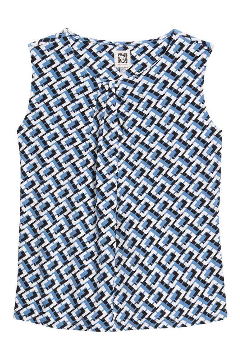 Geometric Print Pleated Neck Shell, Alternate, color, DUTCH BLUE MULTI