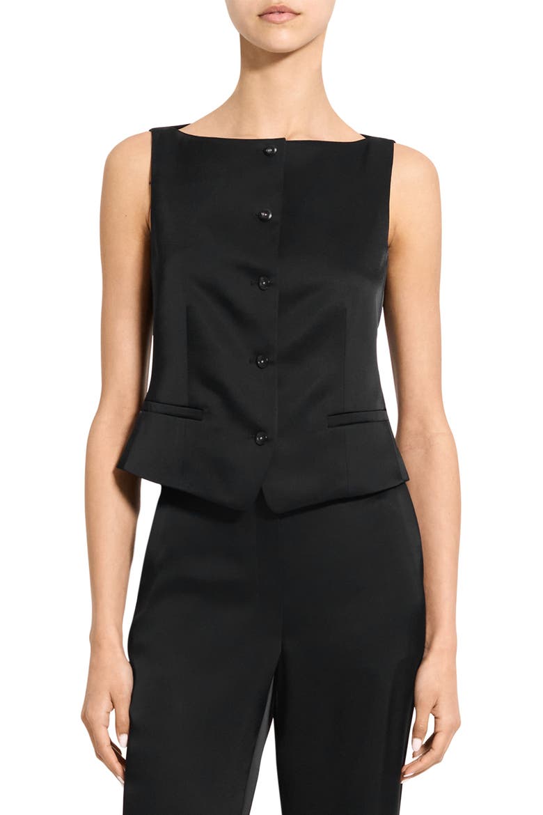Boat Neck Satin Vest, Main, color, BLACK