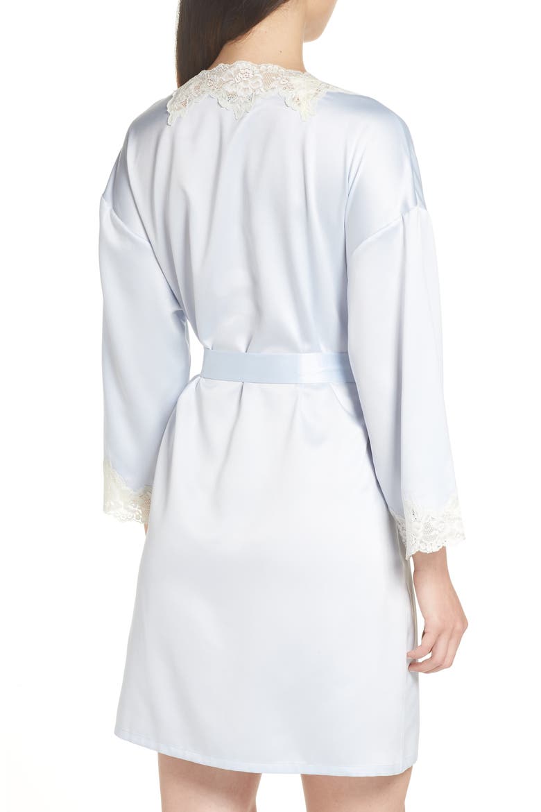 Lace Trim Satin Robe, Alternate, color, BLUE