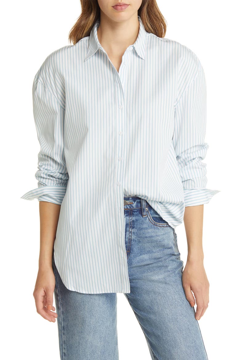 Stripe Oversize Cotton Poplin Shirt, Main, color, WHITE- BLUE SAMBA STRIPE