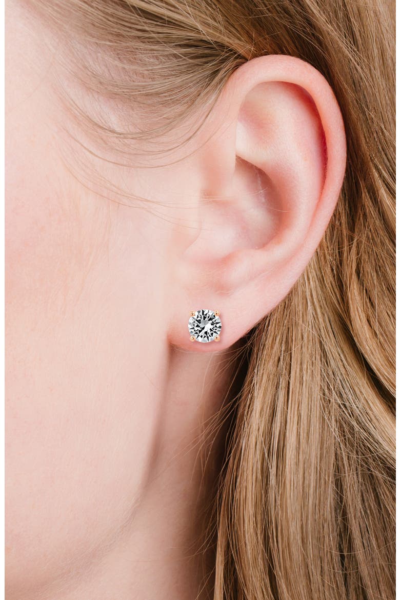 Brilliant Cubic Zirconia Stud Earrings, Alternate, color, 18KT ROSE GOLD/ CLEAR STONE