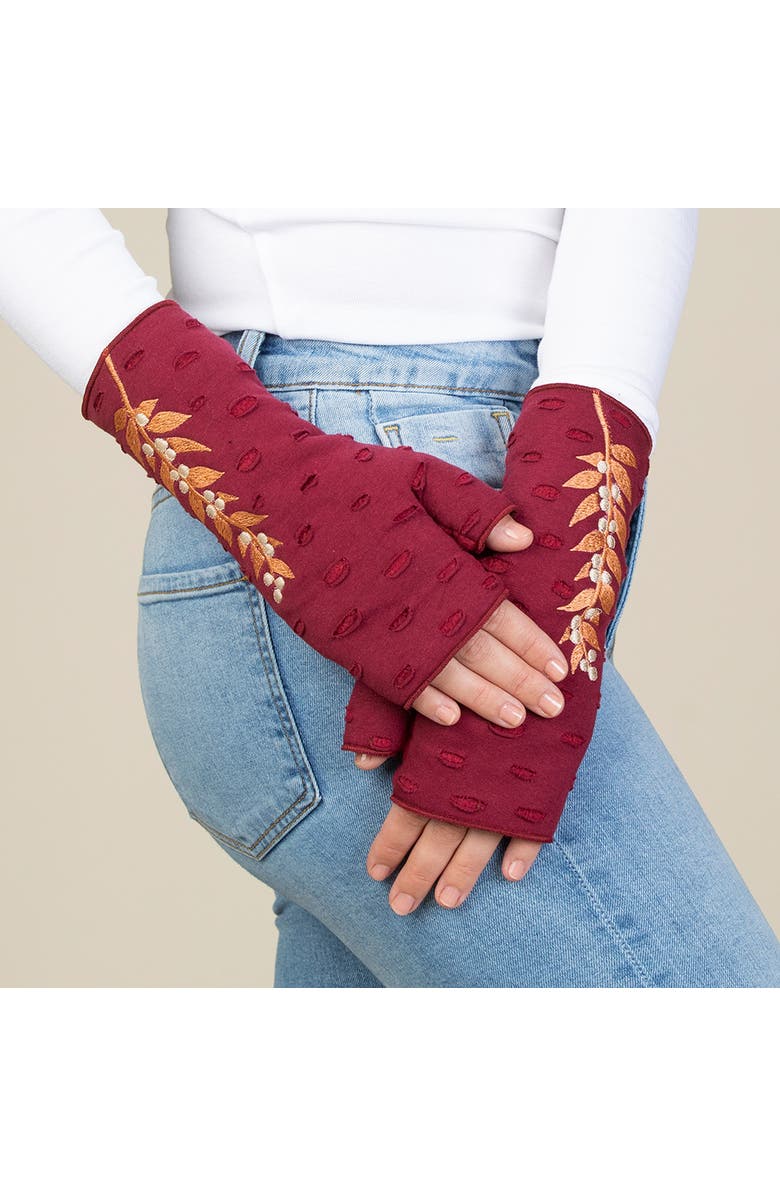 Feelgoodz Women's Artisan Crafted Fleece Lined Hazel Fingerless Jersey Gloves, Alternate, color, Wine