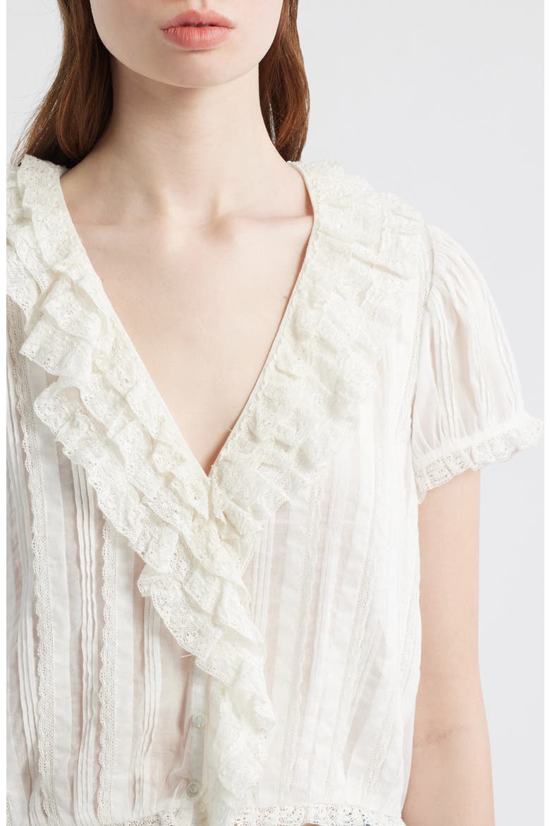 Bernadette Pleated Lace Ruffle Trim Top, Alternate, color, SALT