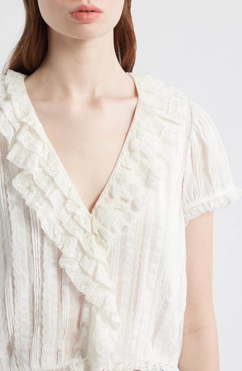 DÔEN Bernadette Pleated Lace Ruffle Trim Top, Alternate, color, Salt