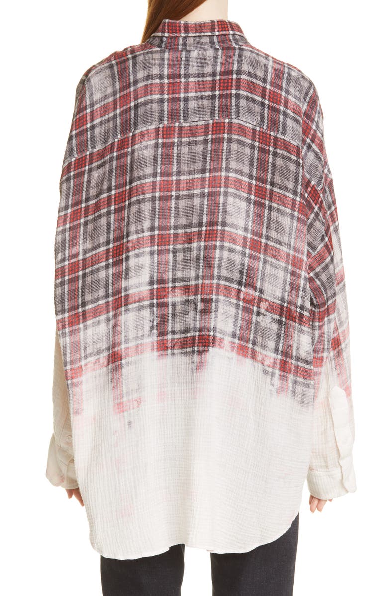 R13 Bleach Dip Plaid Oversize Cotton Button-Up Shirt, Alternate, color,