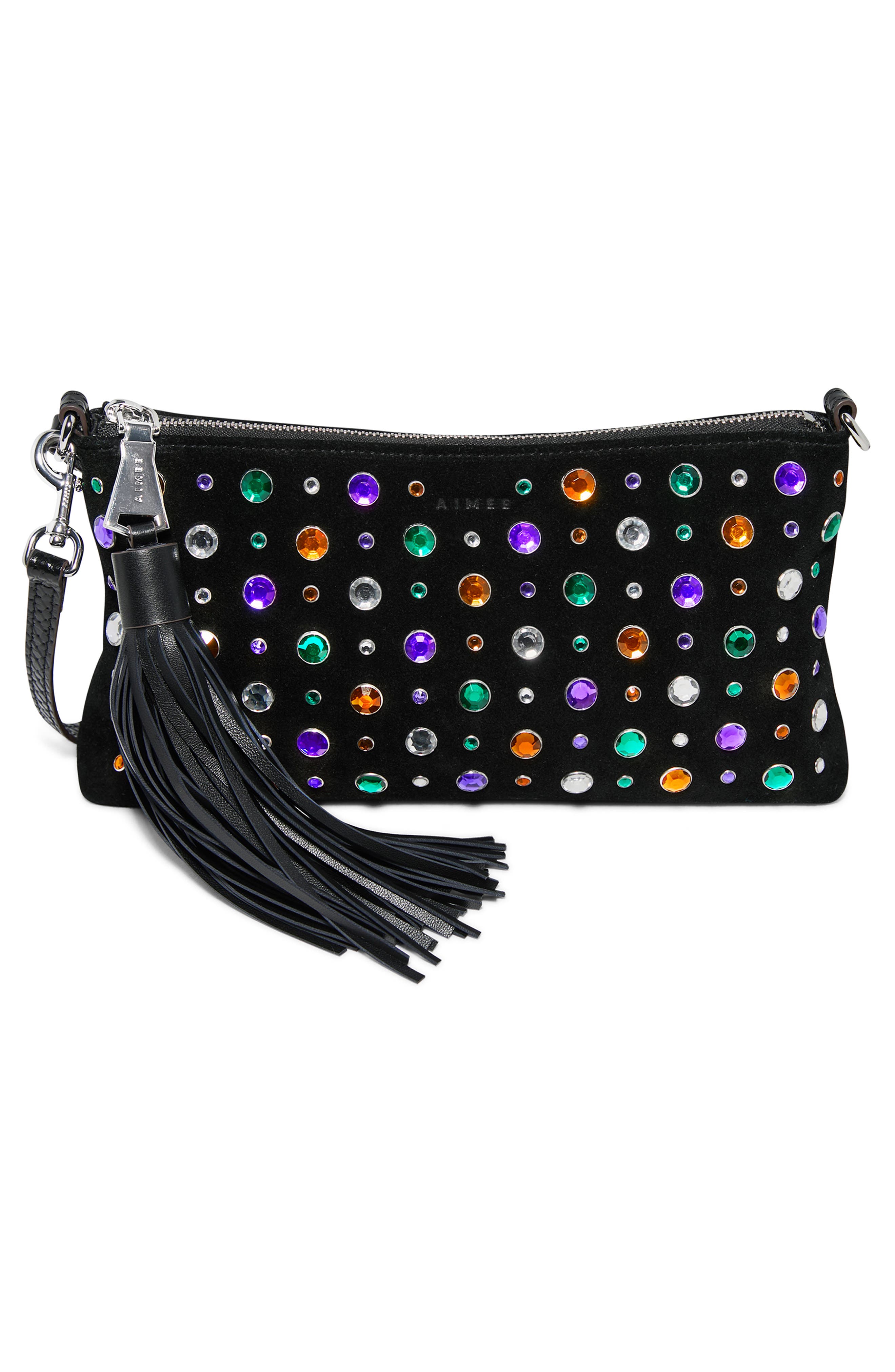 AIMEE Onyx Hour Novelty Zip Clutch, Alternate, color, Multi Jewels