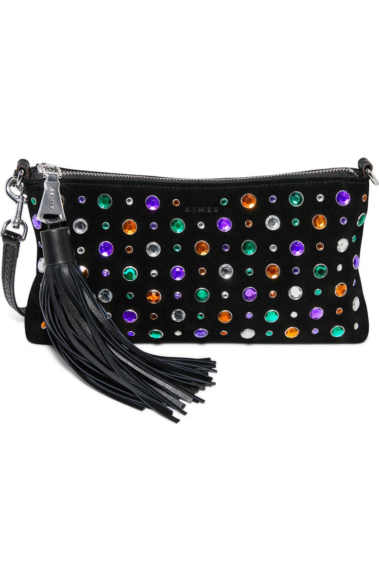 AIMEE Onyx Hour Novelty Zip Clutch, Alternate, color, Multi Jewels