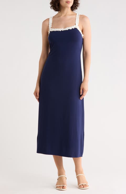 Ruffle Trim Midi Dress