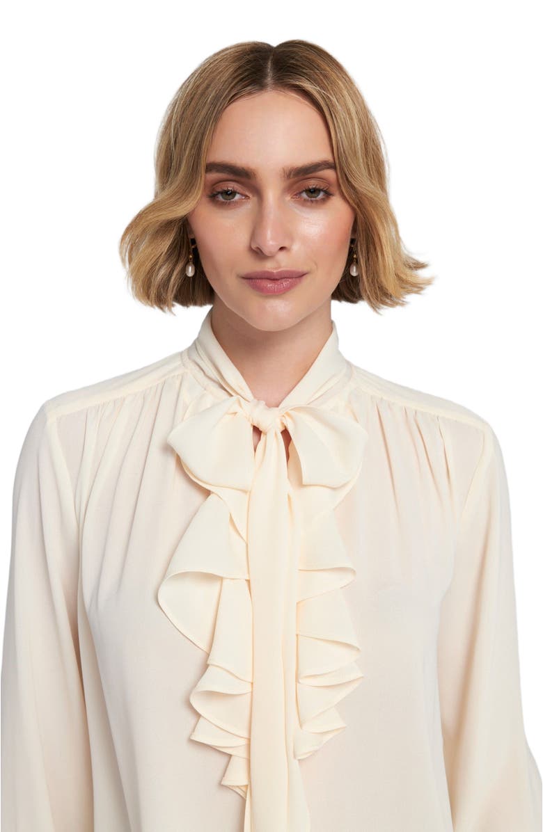 ELLE Collection Flounce-Trimmed Tie-Neck Blouse Top, Alternate, color, Cream