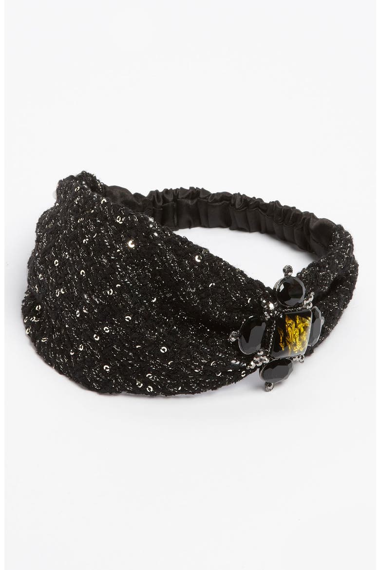 'Jewel Sparkle' Tweed Head Wrap, Main, color, BLACK