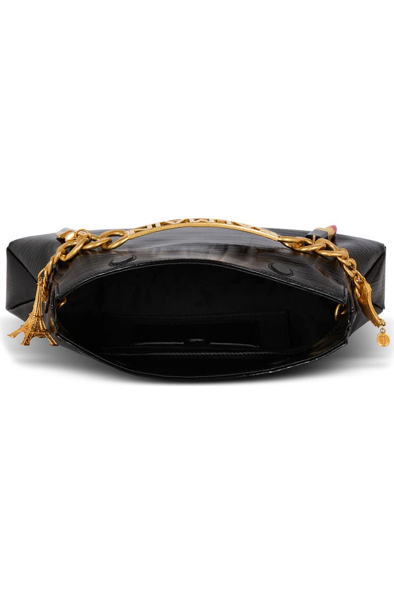 Balmain 1945 Charm Chain Soft Patent Leather Clutch, Alternate, color,