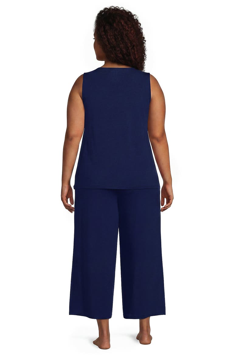Plus Size Cooling 3 Piece Pajama Set - Tank Crop and Robe, Alternate, color, Deep Sea Navy