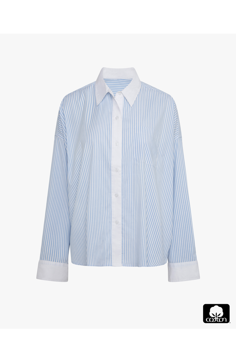 WeWoreWhat Cropped Button Front Shirt, Alternate, color, Classic Blu/Wht