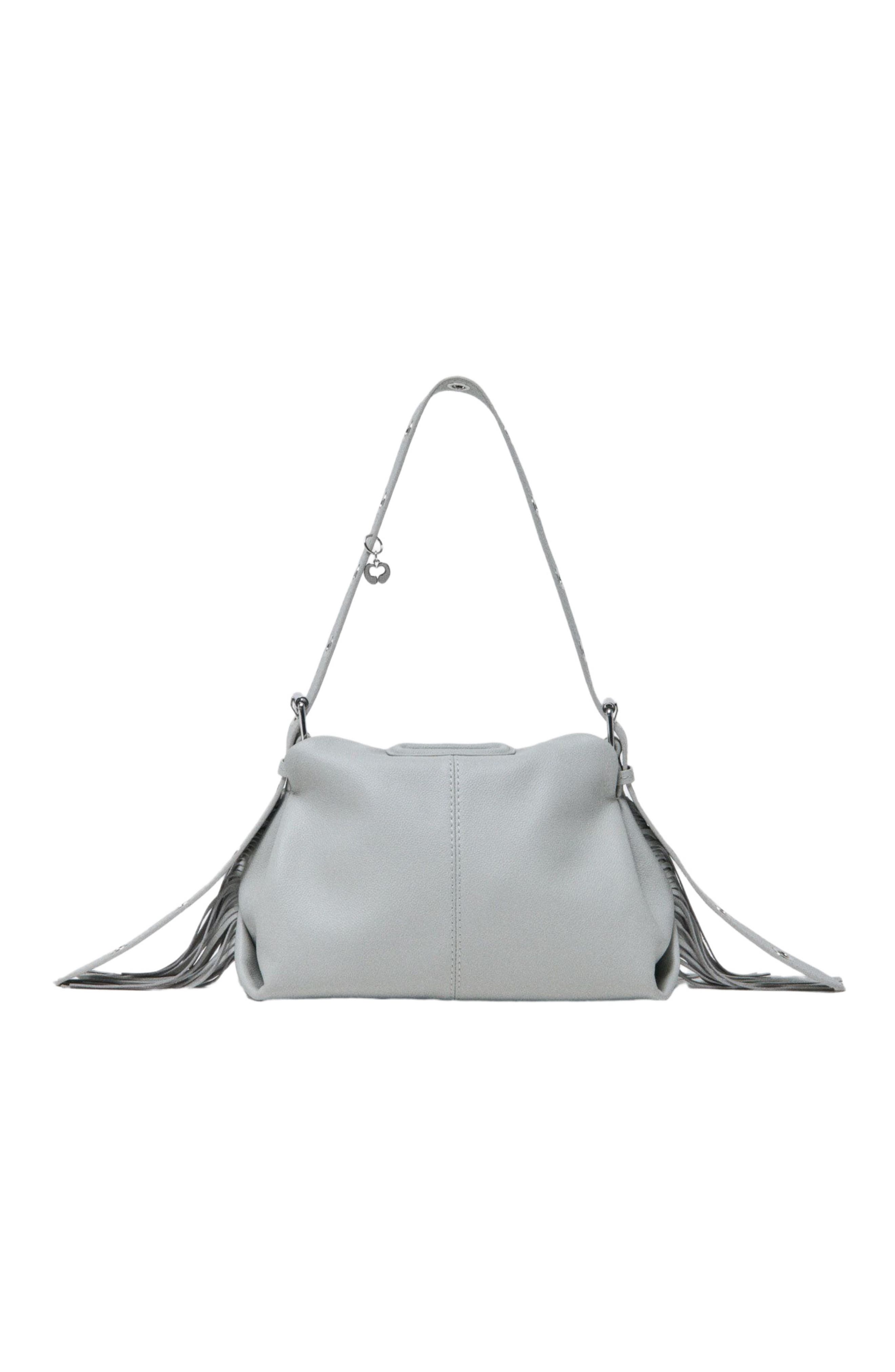 maje Grained leather Miss M bag, Alternate, color, Light Grey