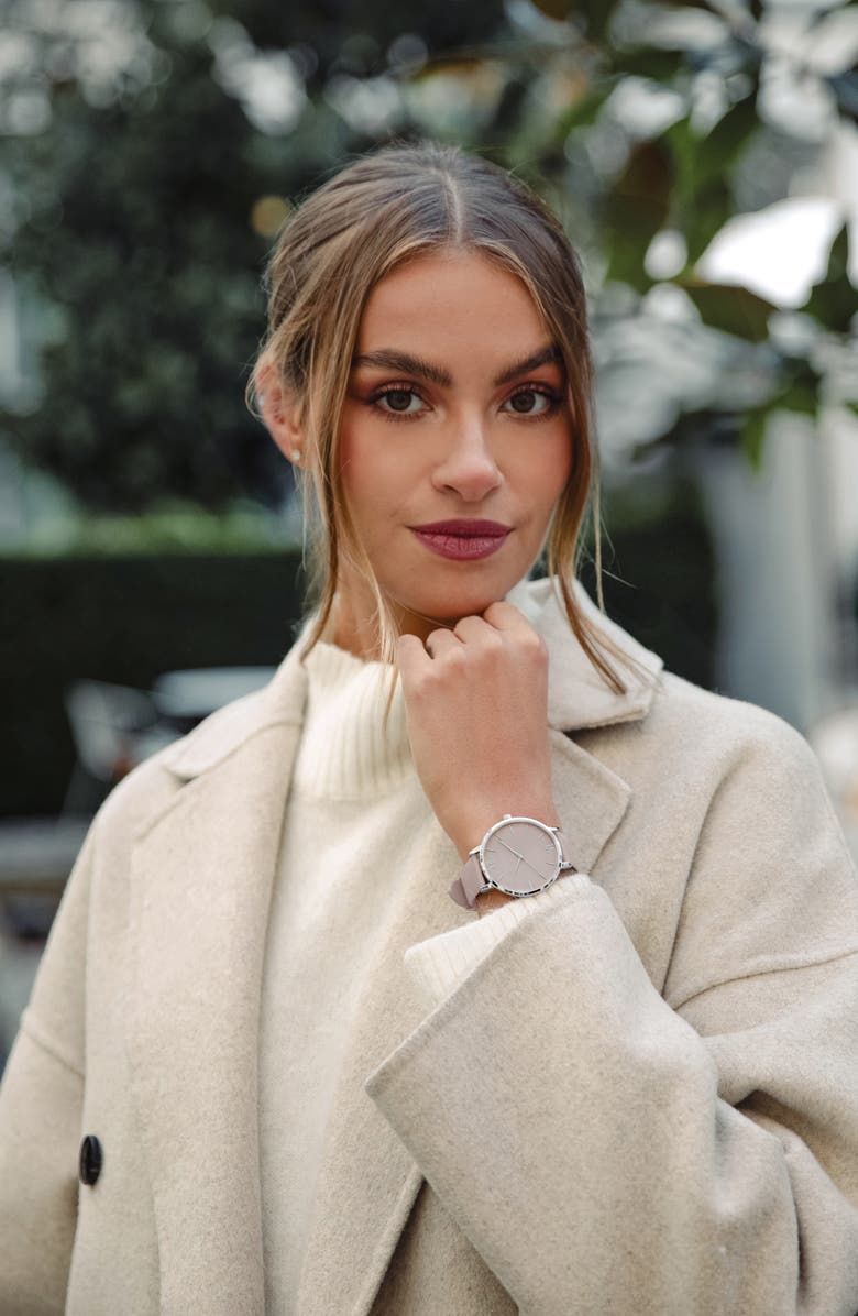 Vincero Eros Leather Strap Watch, 33mm, Alternate, color, Taupe / Silver