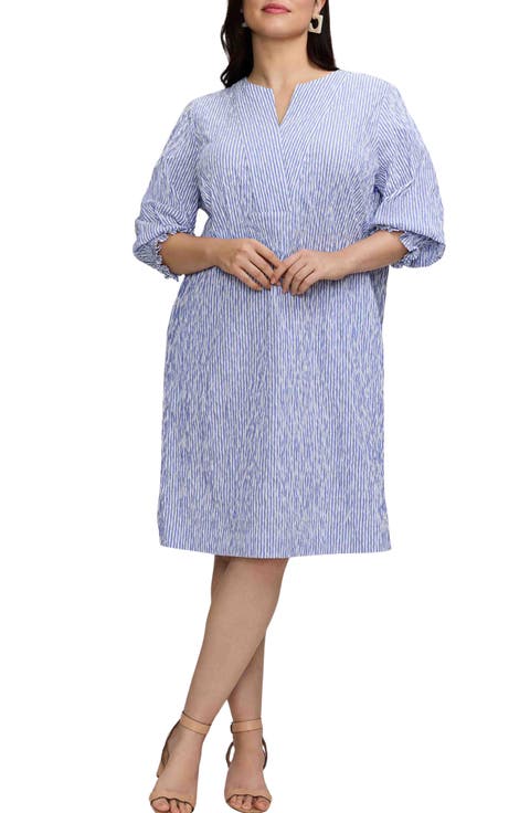Alicia Stripe Crinkle Jacquard Shift Dress (Plus)