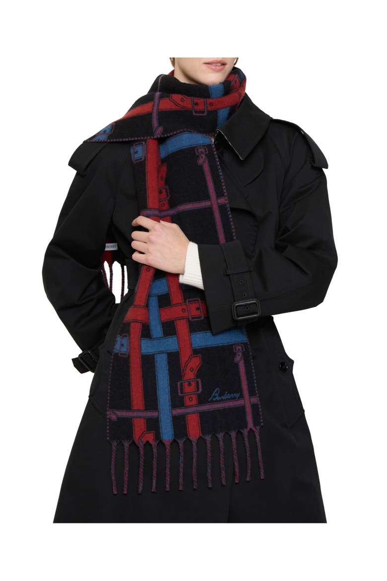 Belt Check Cashmere Scarf, Alternate, color, Pilot blue