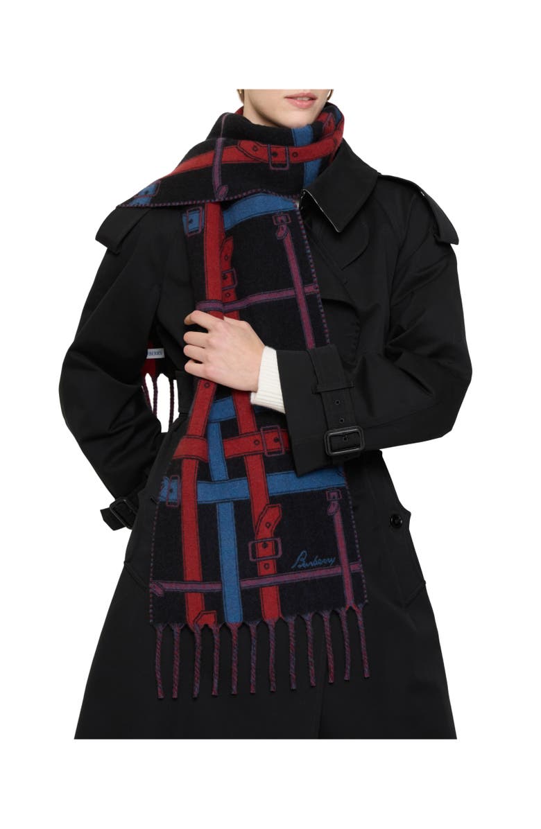 Burberry Belt Check Cashmere Scarf, Alternate, color, Pilot Blue