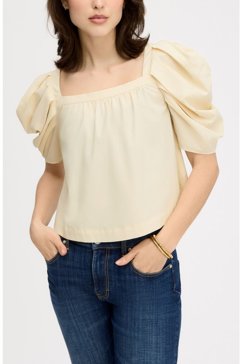 Puff Sleeve Square Neck Top, Main, color, ALMOND