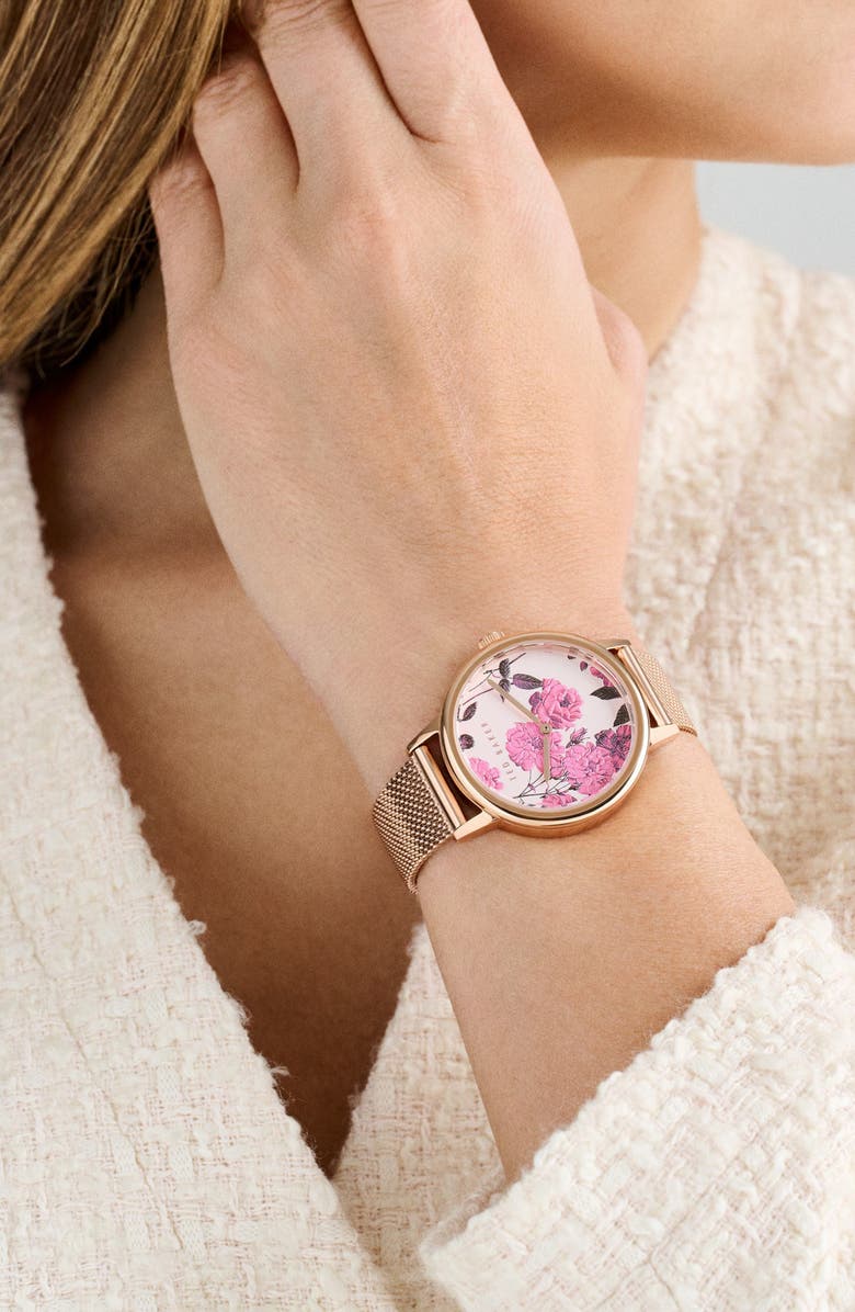 Ted Baker Phylipa Recycled Stainless Steel Mesh Strap Watch, 36mm, Alternate, color, Rose Gold-Tone