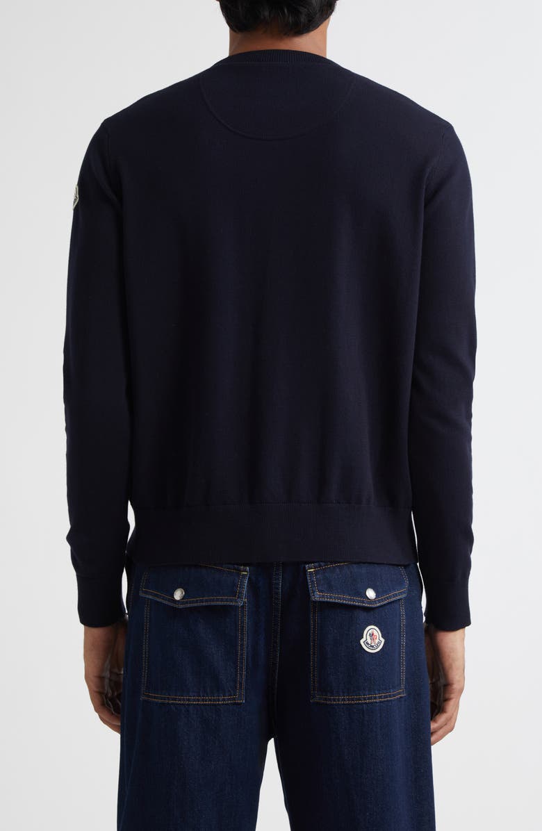 Moncler Monogram Cotton Crewneck Sweater, Alternate, color, Navy