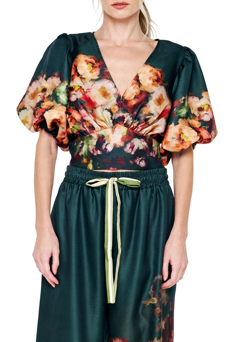 Emel Floral Puff Sleeve Top, Alternate, color, DARK GREEN MULTI