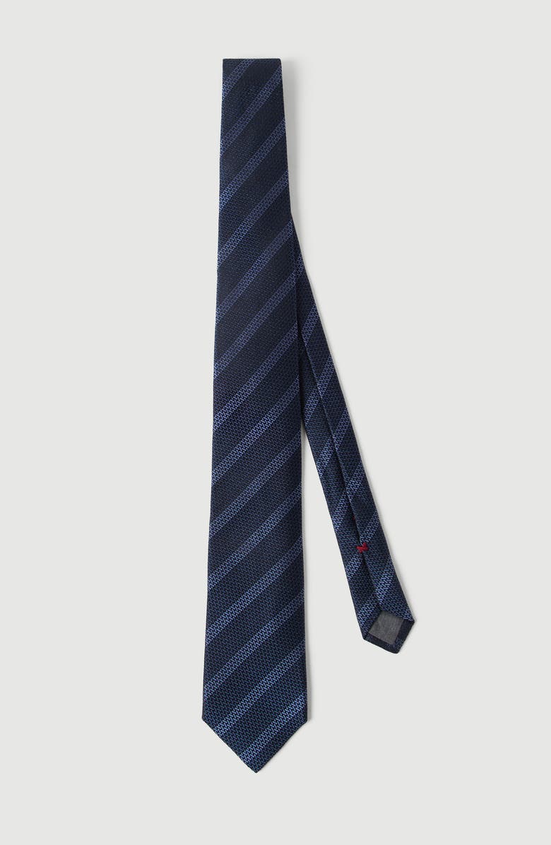 Brunello Cucinelli Textured silk tie with stripes, Alternate, color, Blue