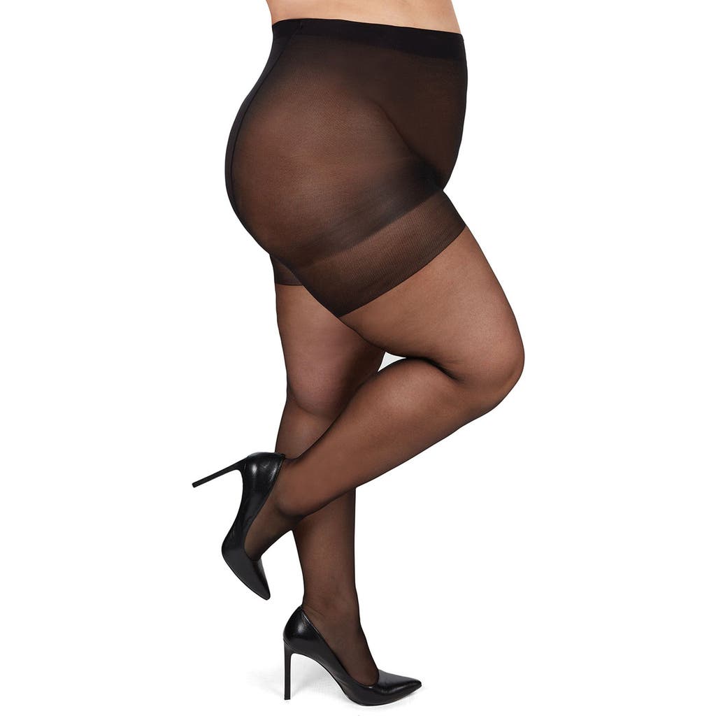 Memoi Plus Size Curvy Silky Sheer Control Top Pantyhose Mm-2210 In Jet Black