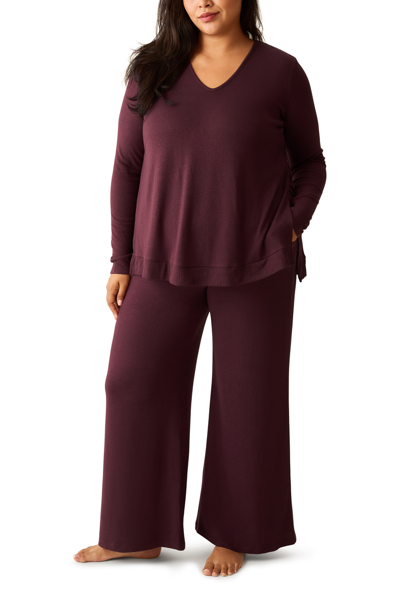CozyKnit Maternity & Nursing V-neck Top, Main, color, Deep Burgundy
