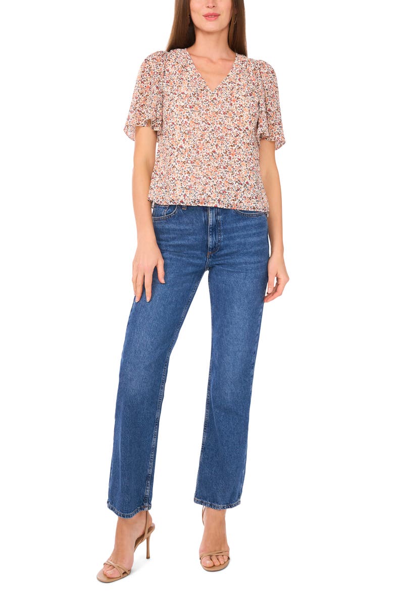 Floral Flutter Sleeve Top, Alternate, color, VANILLA ICE