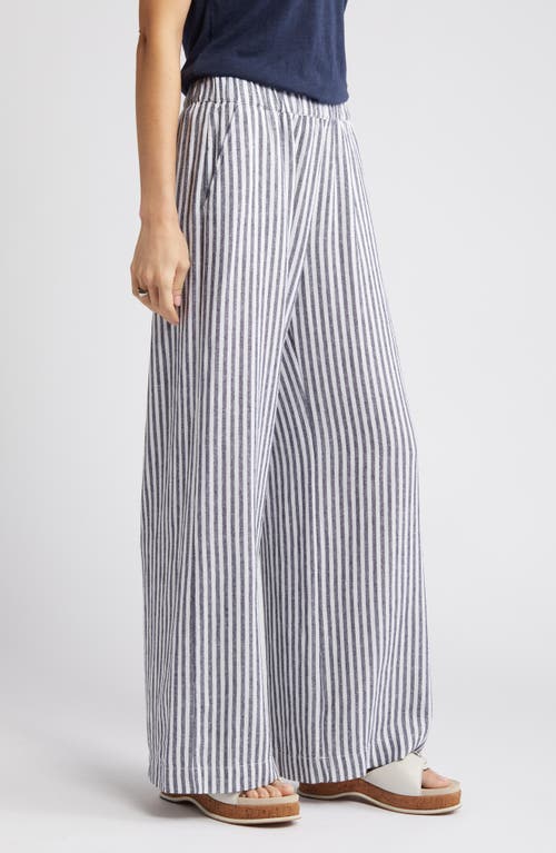 Caslon Stripe Wide Leg Linen Blend Pants In Navy- White Brianne Stripe