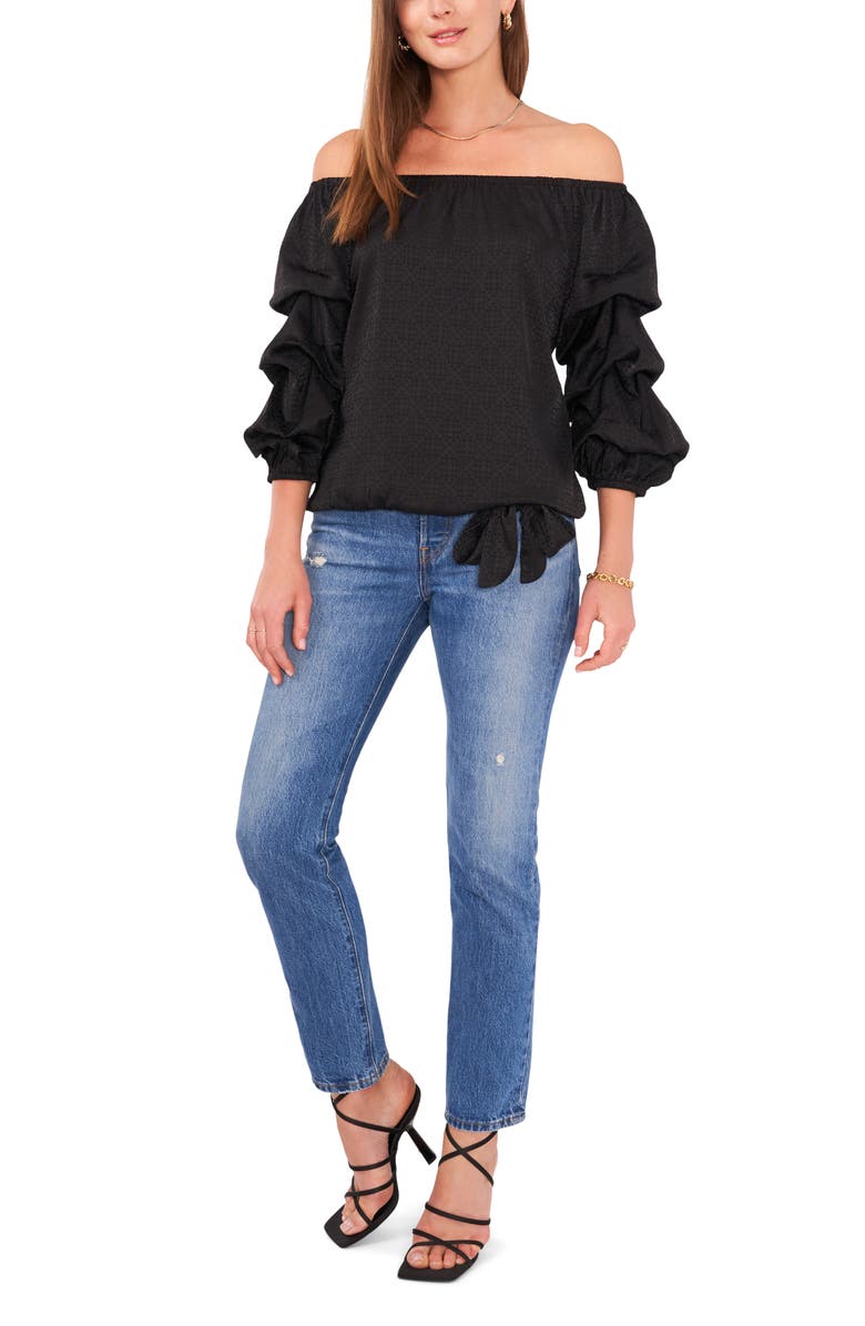 Vince Camuto Off the Shoulder Bubble Sleeve Jacquard Blouse, Alternate, color, 