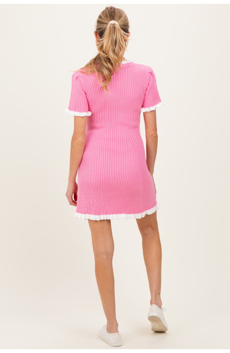 PinkBlush Ribbed Knit Ruffle Trim Mini Dress, Alternate, color, Pink